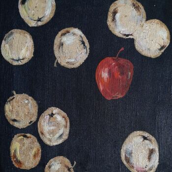 Картина под названием "яблоко" - Зиля Ахметова, Подлинное произведение искусства, Масло Установлен на Деревянная рама для но…