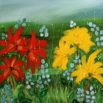 Malerei mit dem Titel "Fleurs-d-orage" von Dominique Ah-Thon, Original-Kunstwerk, Acryl