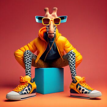 Digital Arts titled "Hip Hop Giraffe" by Jérôme Mettling, Original Artwork, AI generated image