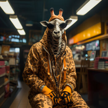 Arts numériques intitulée "Hip Hop Giraffe in…" par Jérôme Mettling, Œuvre d'art originale, Image générée par l'IA
