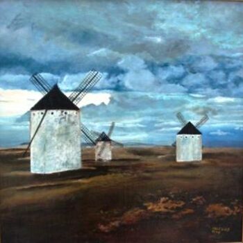 Painting titled "Molinos de viento" by Aicha Iglesias, Original Artwork