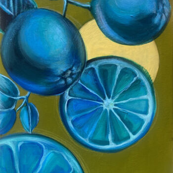 Картина под названием "lemons. night lemons" - Aida Khubaeva, Подлинное произведение искусства, Акрил Установлен на Деревянн…