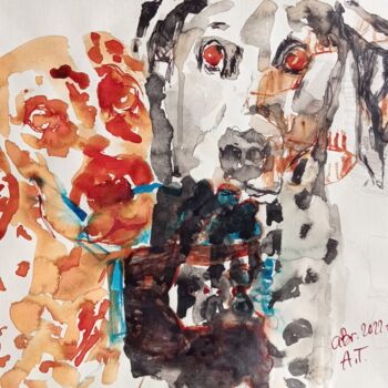 Dibujo titulada "Набросок двух собак" por Aida Turkmenova, Obra de arte original, Tinta