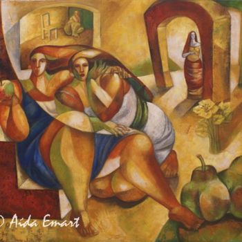 Painting titled "Son dos y una es-pe…" by Aida Emart, Original Artwork