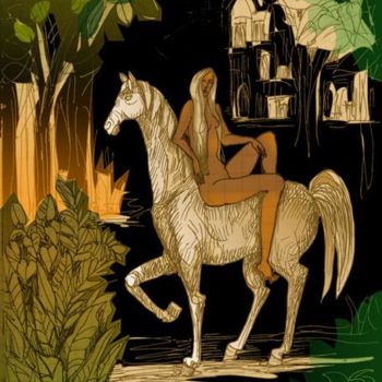 Pintura titulada "Aca Bella a-caballo" por Aida Emart, Obra de arte original