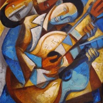 Painting titled "Notas para guitarra…" by Aida Emart, Original Artwork, Oil