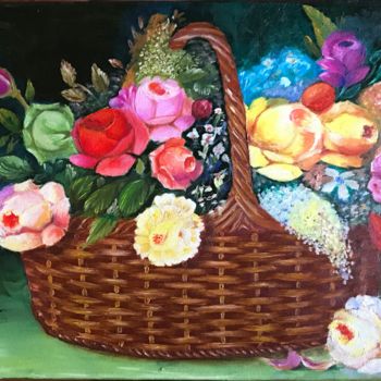 Painting titled "Cesta floral" by Aida Ibañez, Original Artwork, Oil
