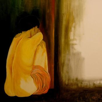 Painting titled "Despair" by Aijaz Qaisar, Original Artwork, Oil