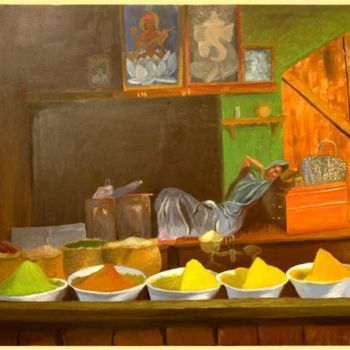 Peinture intitulée "Masala (Spice) Sell…" par Aijaz Qaisar, Œuvre d'art originale