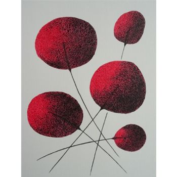 Peinture intitulée "RED BUBBLES N°5" par Ludovic Rinaudo, Œuvre d'art originale, Huile