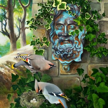 Картина под названием "В заброшенном саду" - Екатерина Букурос, Подлинное произведение искусства, Масло