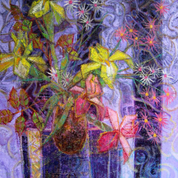 Peinture intitulée "Bouquet d'Iris aux…" par Aimé Venel, Œuvre d'art originale