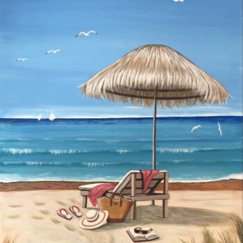Painting titled "la plage en bleu" by Aimee Charoy, Original Artwork, Acrylic