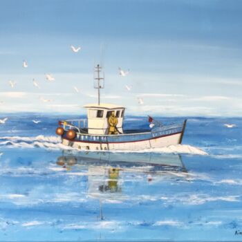 Peinture intitulée "bateau de pêche bleu" par Aimee Charoy, Œuvre d'art originale, Acrylique
