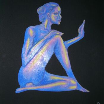 Drawing titled "Femme bleue" by Aimée Dang, Original Artwork, Pastel