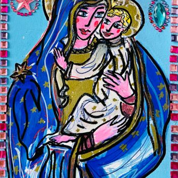 Dessin intitulée "La Vierge Marie et…" par Aimée De Courtozé, Œuvre d'art originale, Marqueur Monté sur Autre panneau rigide