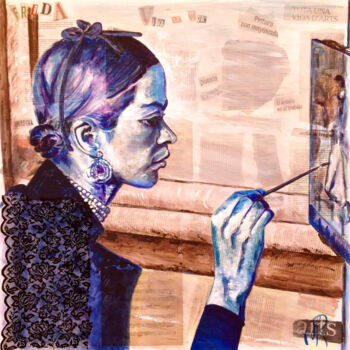 「La passion de Frida」というタイトルの絵画 Aimèreによって, オリジナルのアートワーク, アクリル ウッドストレッチャーフレームにマウント