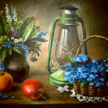 Картина под названием "Still life with lamp" - Алекс Филатова, Подлинное произведение искусства, Масло