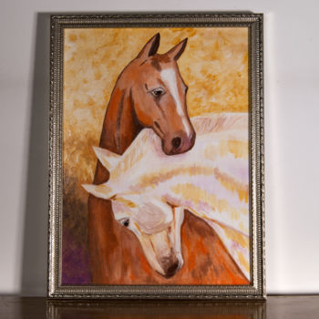 Painting titled "The horses in love" by Ainur Kanapiyayeva, Original Artwork, Acrylic