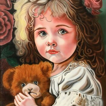 Painting titled "Meisje met teddybeer" by Airbrush Art Tp, Original Artwork, Acrylic