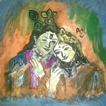 Painting titled "Lost in love - Radh…" by Aisoorya Vijayakumar, Original Artwork