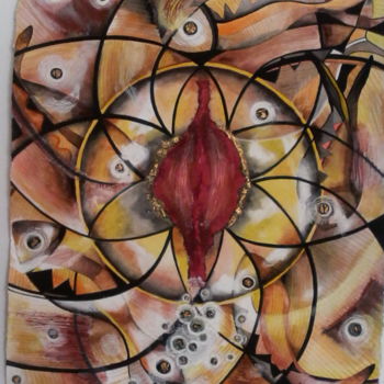 Painting titled "fishes" by Aiu, Original Artwork, Ink