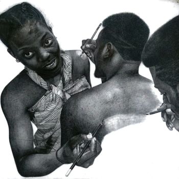 Drawing titled "YOU COMPLETE ME" by Ajadudraws, Original Artwork, Graphite Mounted on Wood Stretcher frame