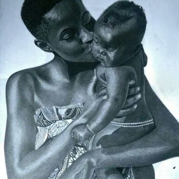 Drawing titled "Dear mother" by Ajadudraws, Original Artwork, Pencil Mounted on Wood Stretcher frame