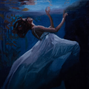 Pittura intitolato "Woman Underwater" da Ajay Ravindran, Opera d'arte originale, Olio Montato su Altro pannello rigido