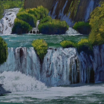 Malarstwo zatytułowany „Cascading Waterfall” autorstwa Ajay Ravindran, Oryginalna praca, Gwasz