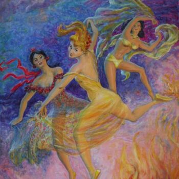 Painting titled "Danse du feu" by Ajego, Original Artwork, Acrylic Mounted on Wood Panel
