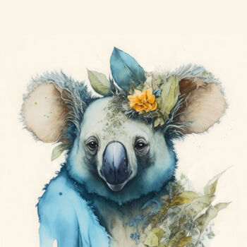 Schilderij getiteld "The Adorable Koala" door Aji Setiawan, Origineel Kunstwerk, Aquarel