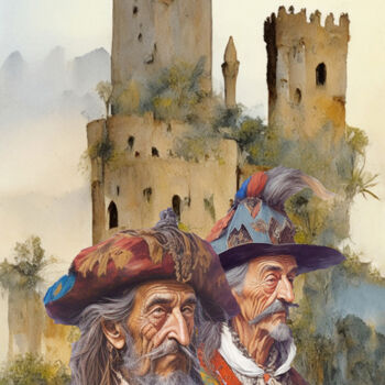 Peinture intitulée "Two Spanish Old Men…" par Aji Setiawan, Œuvre d'art originale, Aquarelle