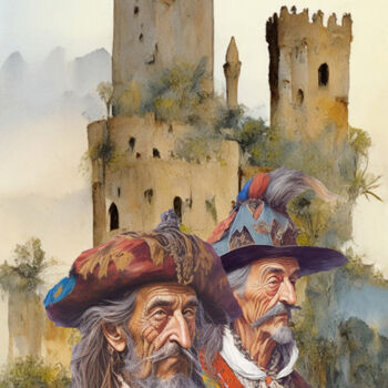 Malerei mit dem Titel "Two Spanish Old Men…" von Aji Setiawan, Original-Kunstwerk, Aquarell