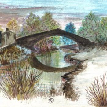 Dessin intitulée "pont et neiges" par Ajlil, Œuvre d'art originale