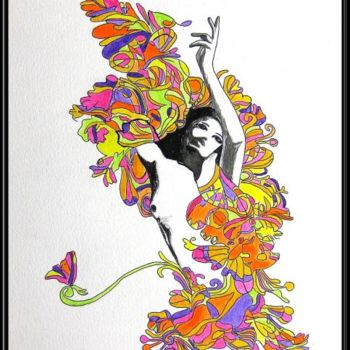 Dessin intitulée "{ Butterfly }" par A.Joly, Œuvre d'art originale, Encre