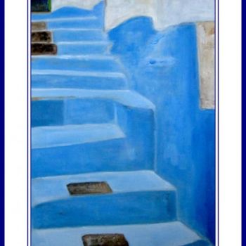 Schilderij getiteld "{ L'Escalier Bleu }" door A.Joly, Origineel Kunstwerk