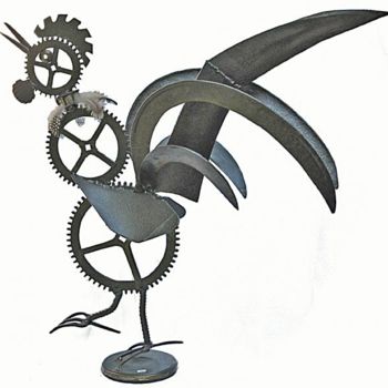 Sculpture titled "coq en parade" by Albert Jacqueline Visage, Original Artwork, Metals