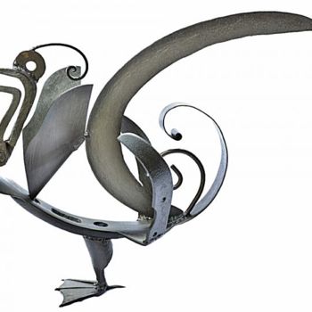 Sculpture intitulée "canard amoureux" par Albert Jacqueline Visage, Œuvre d'art originale, Métaux