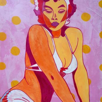 Painting titled "Pin up bikini" by Ak La Rousse, Original Artwork, Acrylic Mounted on Wood Stretcher frame