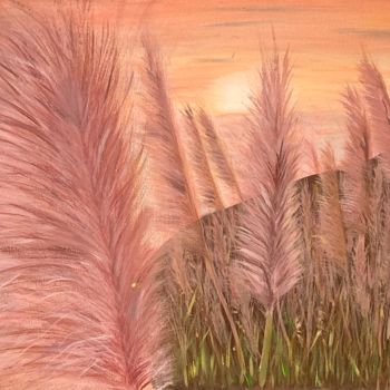 Malerei mit dem Titel "Sunset over fields" von Aliaksandra Gärtner, Original-Kunstwerk, Öl