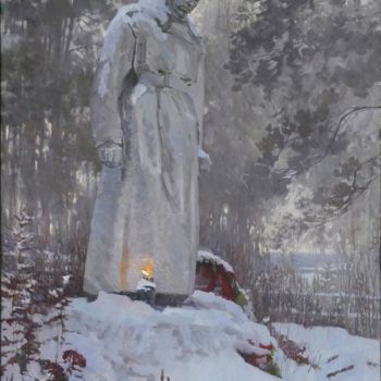 Painting titled "Скорбящий воин" by Maksim Titov, Original Artwork, Oil Mounted on Wood Stretcher frame