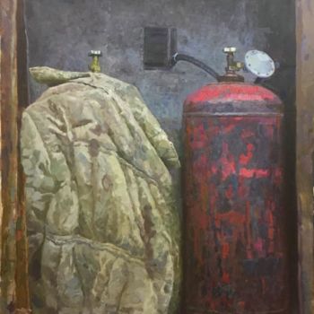 Painting titled "Газпром. Деревенска…" by Maksim Titov, Original Artwork, Oil Mounted on Wood Stretcher frame