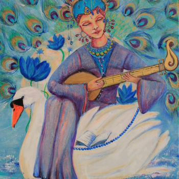 Painting titled "SARASVATI" by Akara Péala, Original Artwork, Acrylic