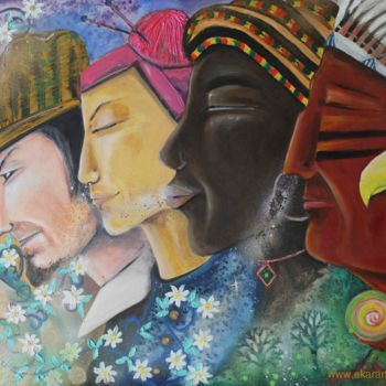 Peinture intitulée "peuples-de-la-terre…" par Akara Péala, Œuvre d'art originale, Huile