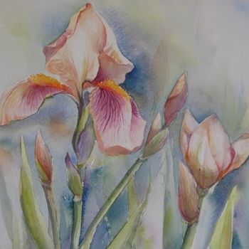Peinture intitulée "Iris en rose" par Annick Claude, Œuvre d'art originale