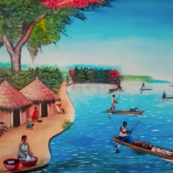 Painting titled "peche-et-culture-oe…" by Akida Amos (AKAM), Original Artwork