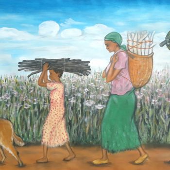 Painting titled "Une grande famille" by Akida Amos (AKAM), Original Artwork, Oil