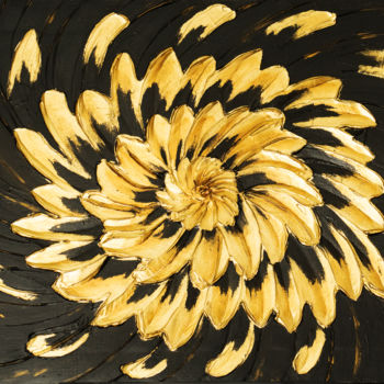 Schilderij getiteld "Golden flower" door Anastasiya Dmitrieva, Origineel Kunstwerk, Acryl Gemonteerd op Frame voor houten br…