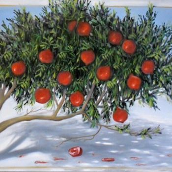 Pittura intitolato "pomegranates tree" da Akis Topalis, Opera d'arte originale, Olio